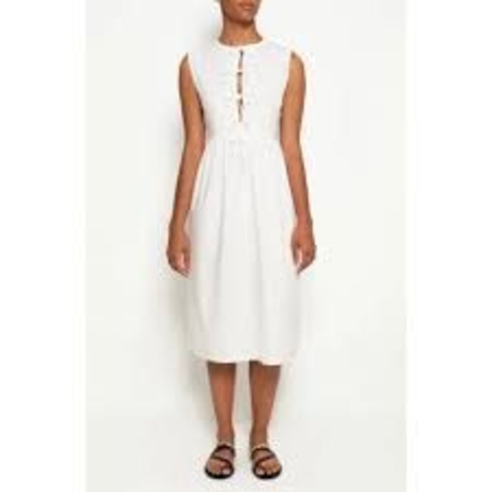 The Lulo Project M Hortensia Dress White Tie Bow Front Midi Romantic Cottage NWT
